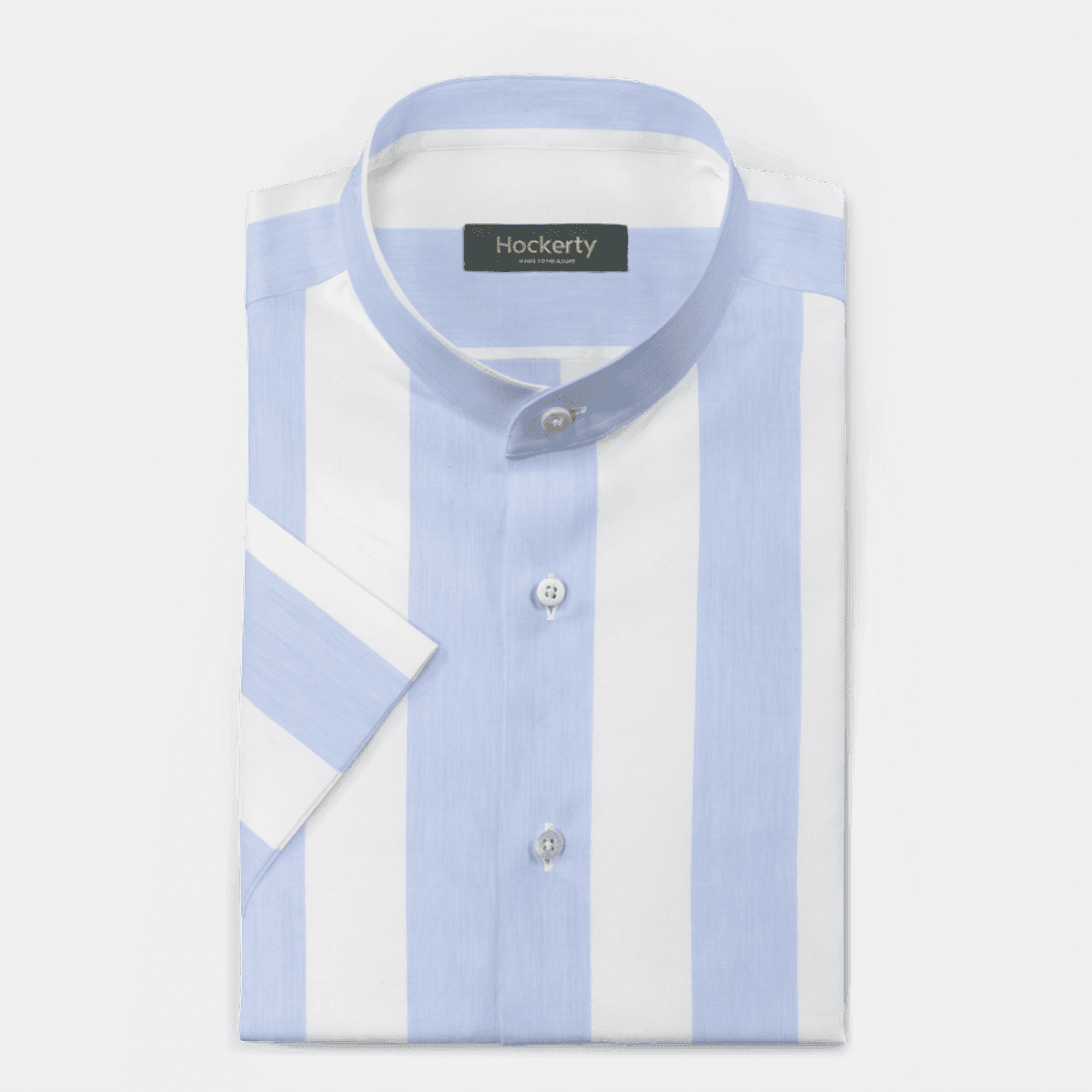 Light blue awning stripes short sleeve 100% cotton mandarin collar Shirt