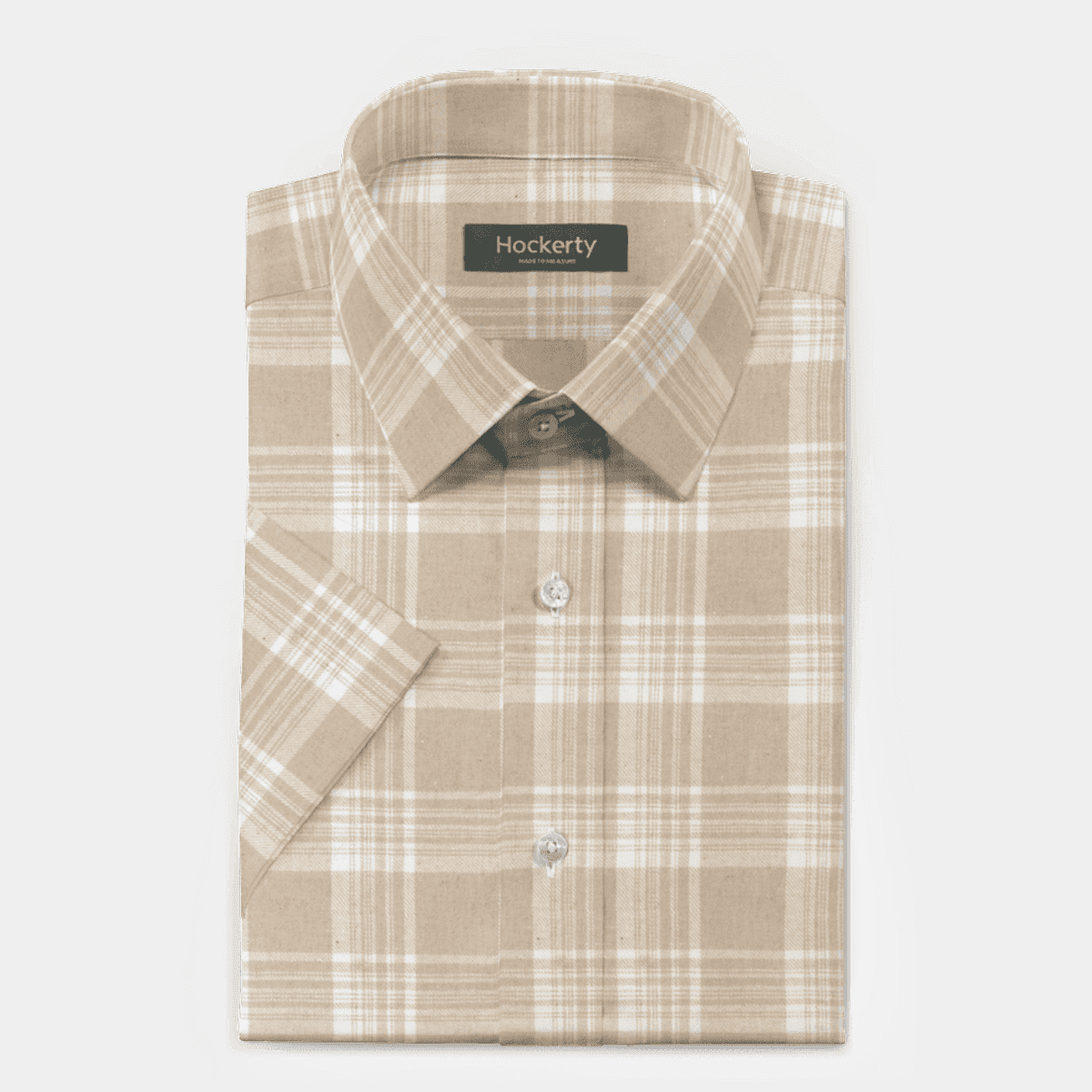 Sand checked short sleeved linencotton dress Shirt