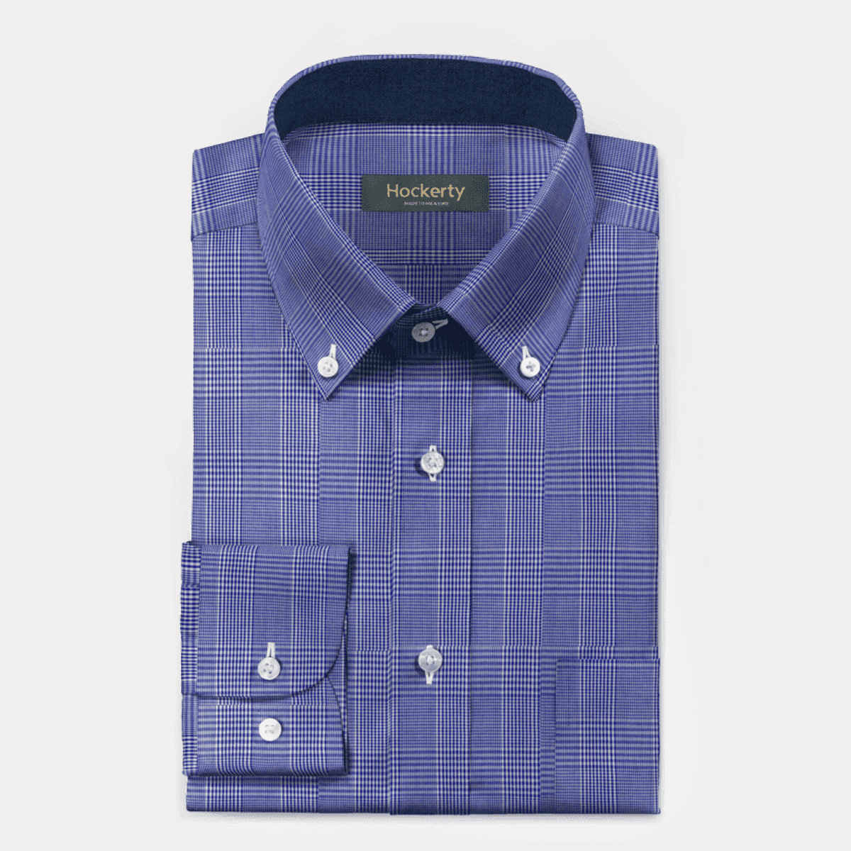 Blue checked summer button down dress Shirt with contrast collar