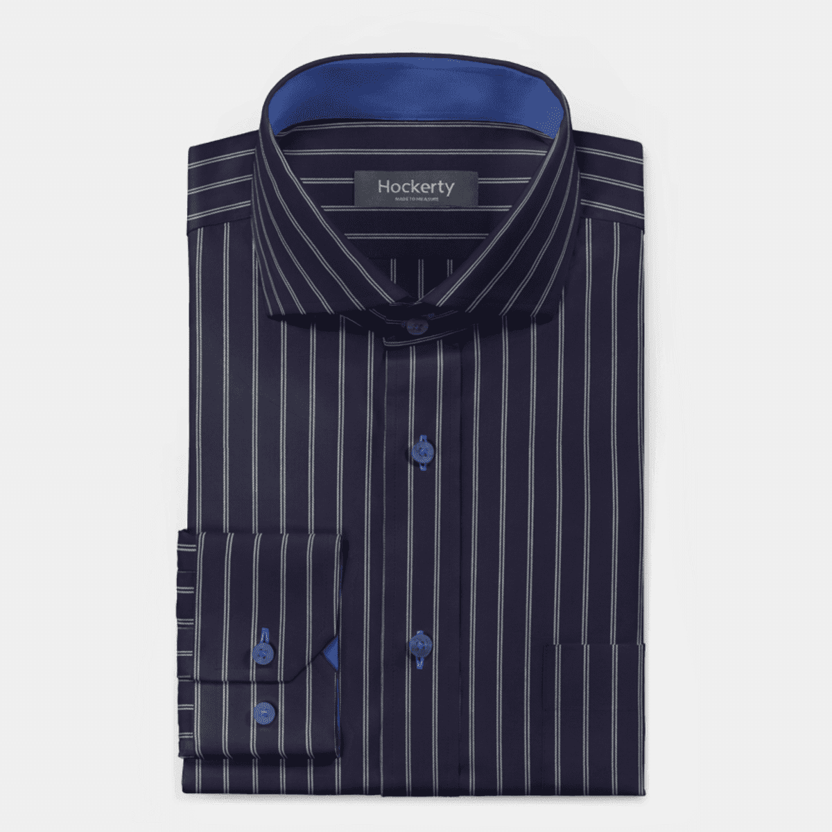 Navy Blue striped herringbone wide collar dress Shirt with contrast