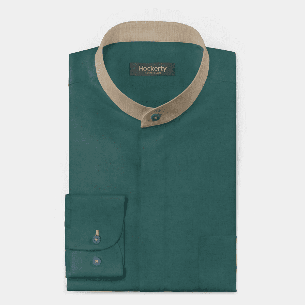 Black linen chinese collar Shirt with hidden buttons