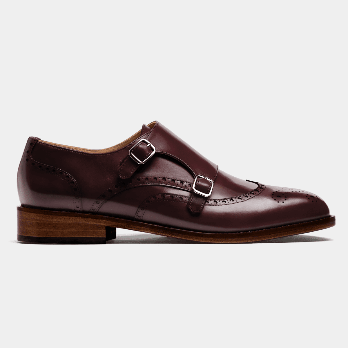 Monk strap brogues burgundy flora leather