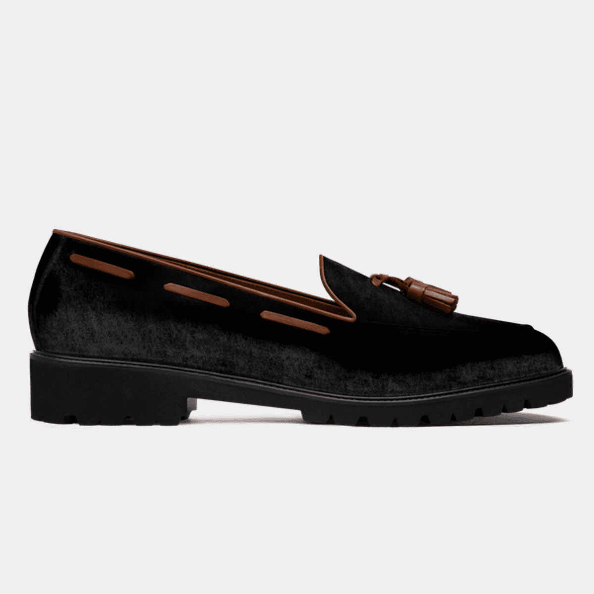 Black velvet tassel loafers deals