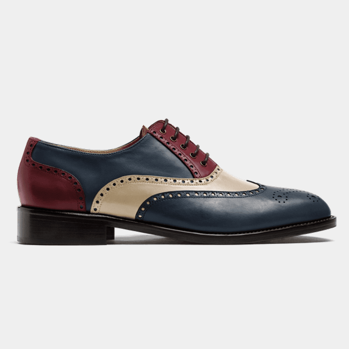 Brogue Shoes - blue, white & burgundy italian calf leather