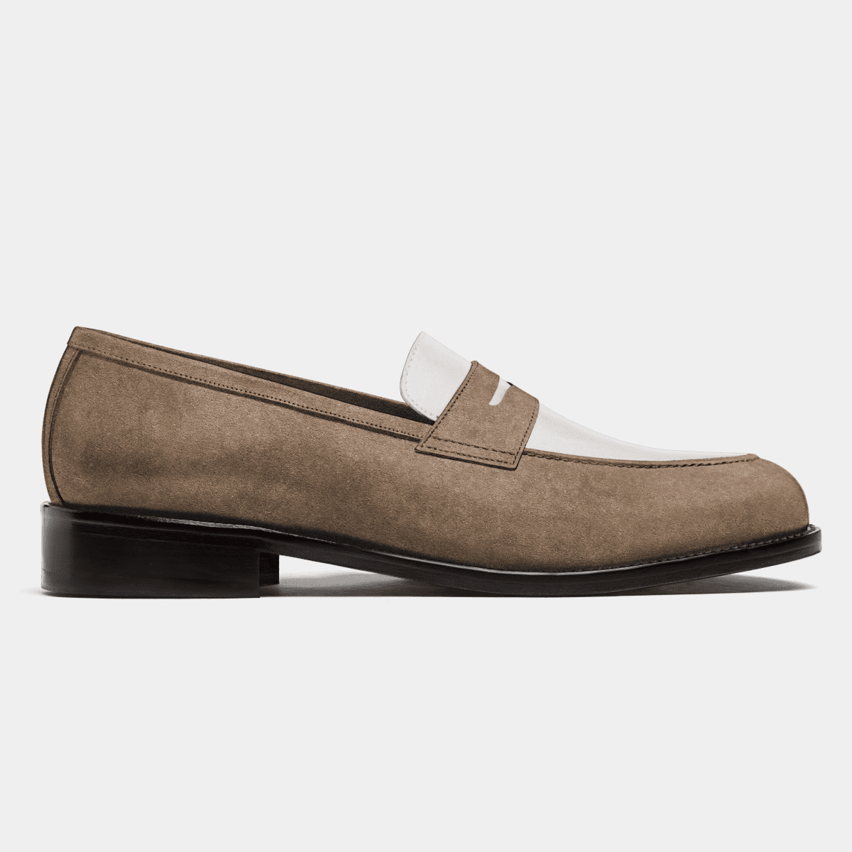 Penny Loafers in brown & white suede & leather