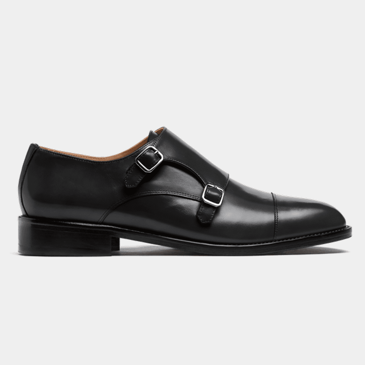 Cap toe Monk strap shoes in black leather