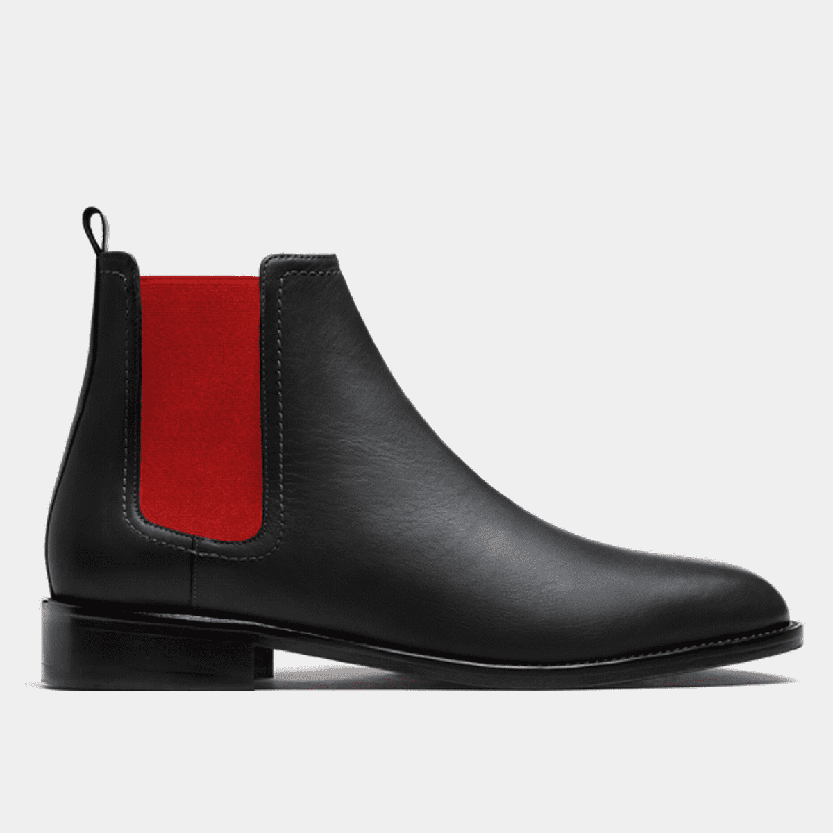 Men's Chelsea Boots in black leather & red elastic band