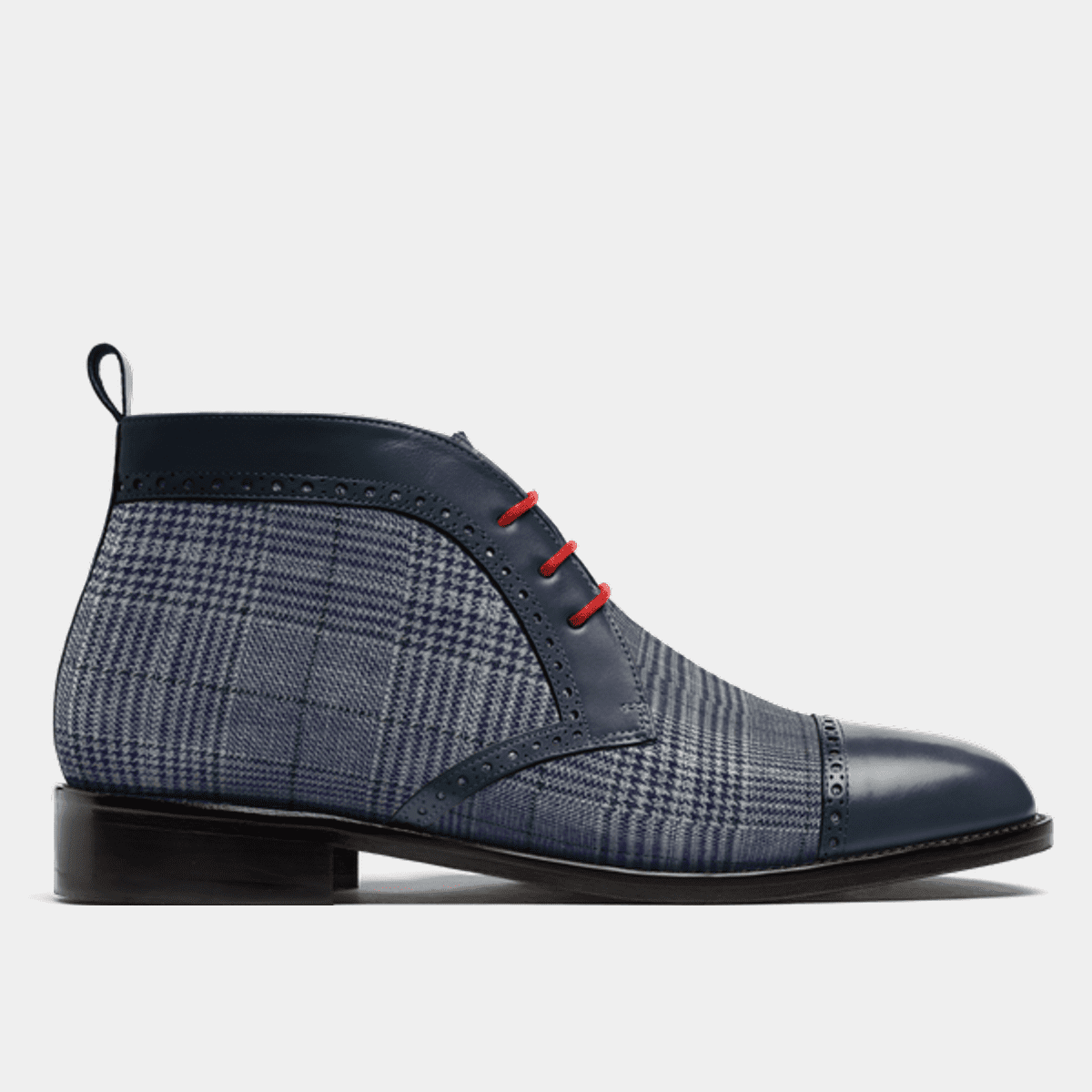 Brogue Men's Chukka Boots in blue tweed & leather