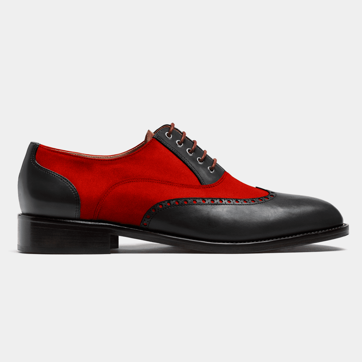 Quarter Brogue shoes - black & oxblood leather, suede & leather