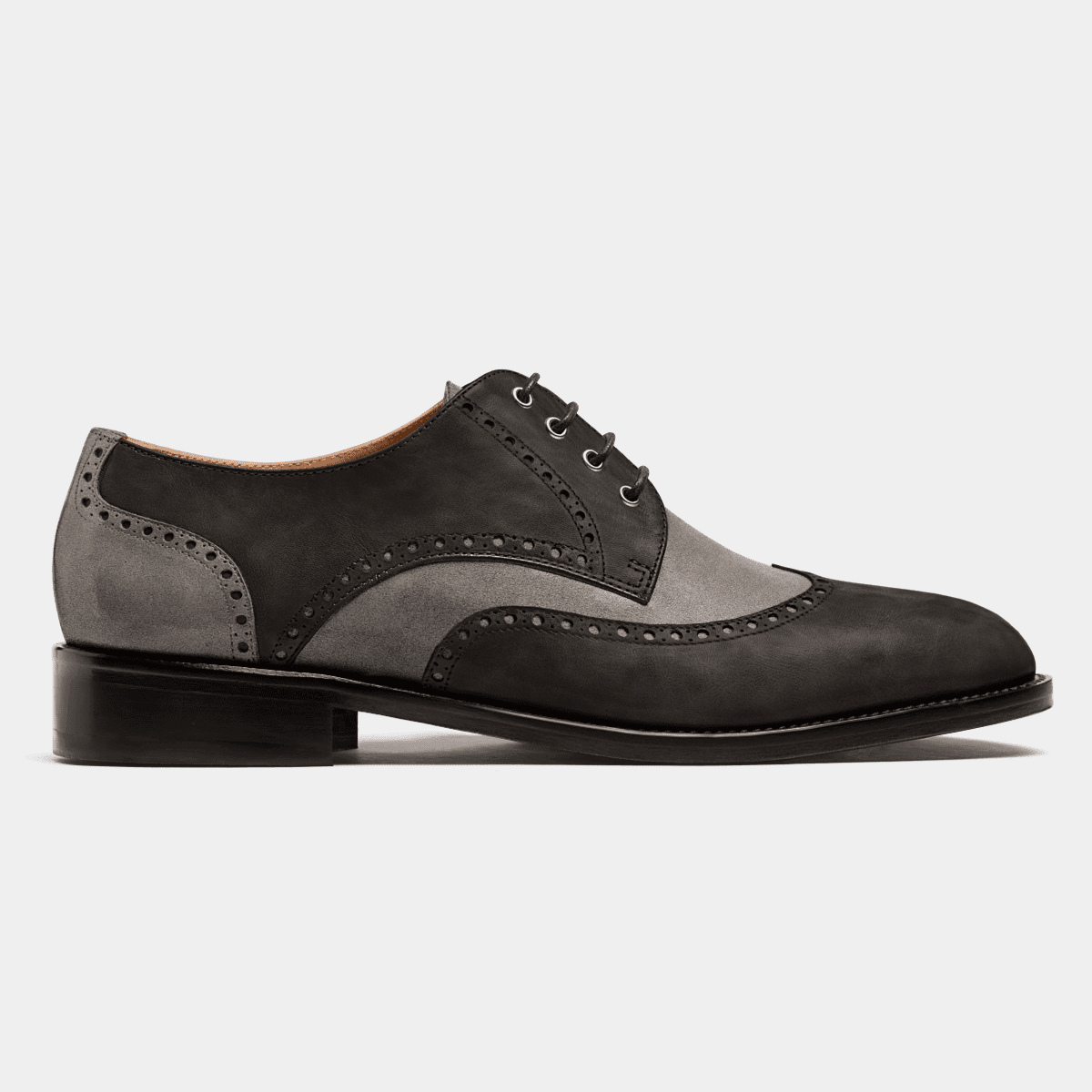 Full Brogue shoes - grey waxed leather & suede