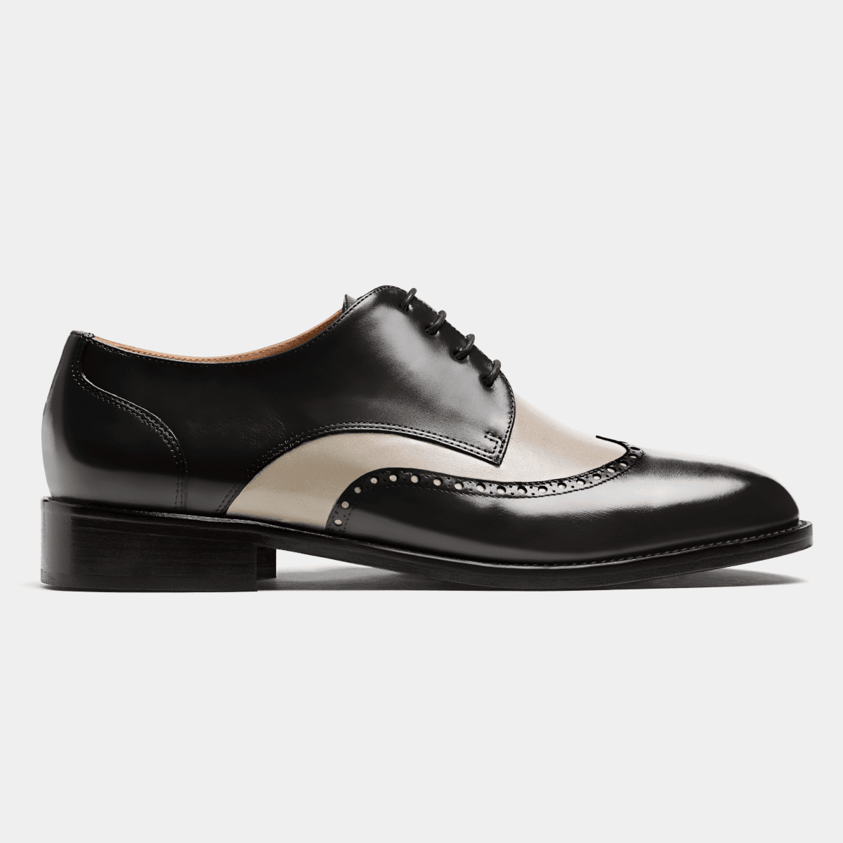Quarter Brogue shoes - black & white flora leather & leather