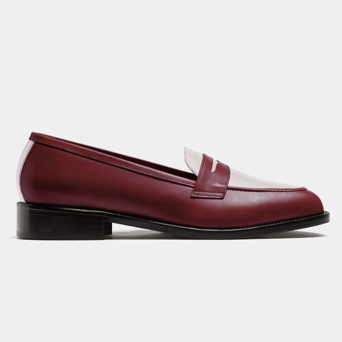 Penny Loafers in burgundy & white leather