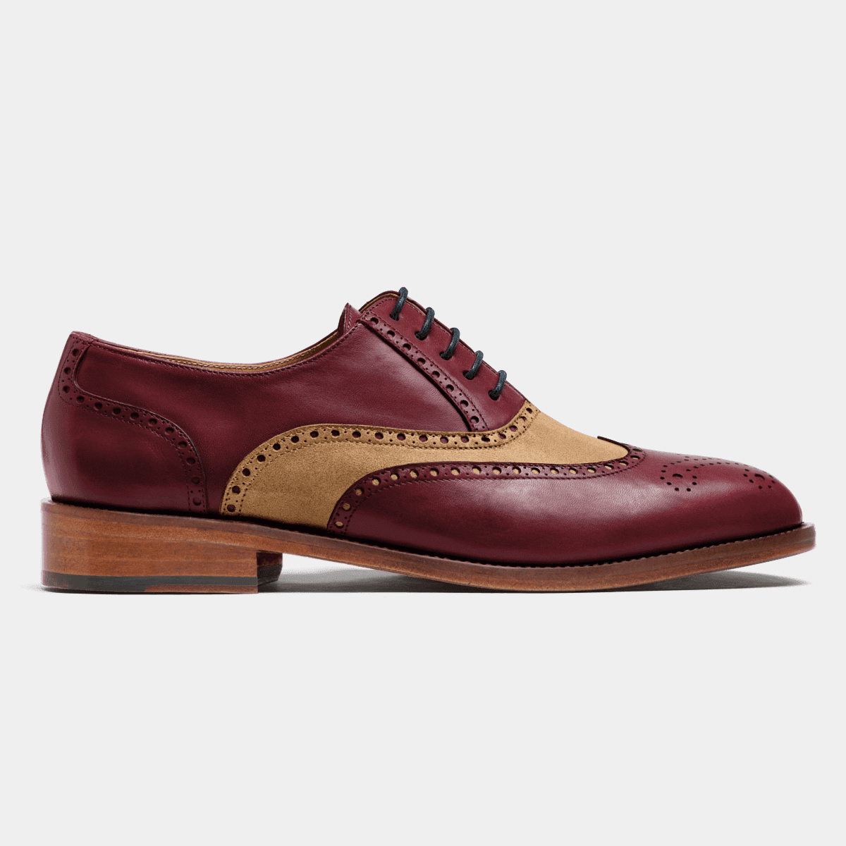 Full brogue shoes in brown & burgundy suede & leather
