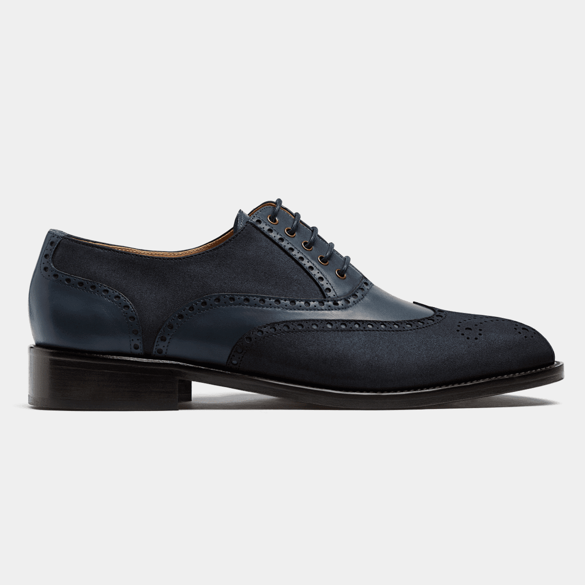 Full Brogue shoes - blue suede & leather