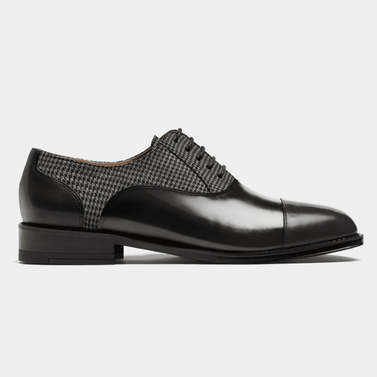 Cap toe Oxford shoes - black & grey leather , flora leather & tweed