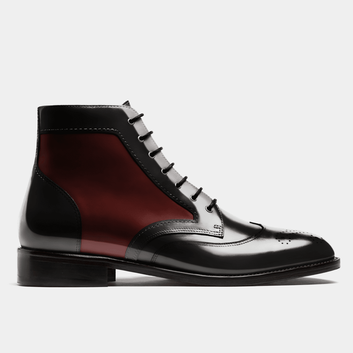 Wingtip Dress Boots in black burgundy leather