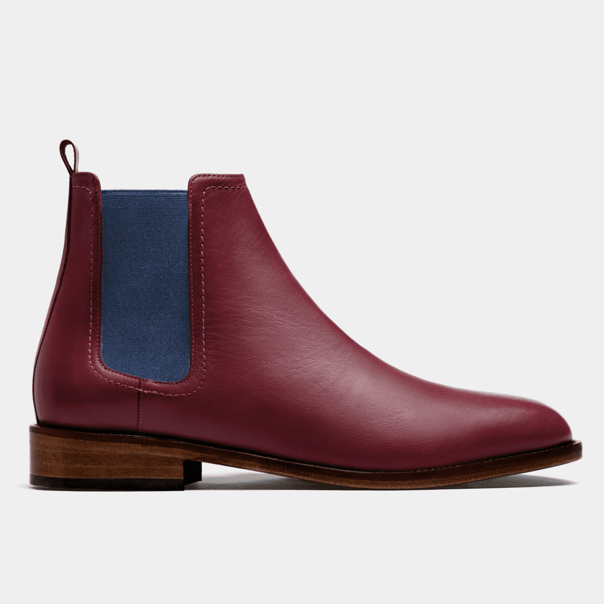 Bottes Chelsea En Cuir Bordeaux Avec lastique Bleu