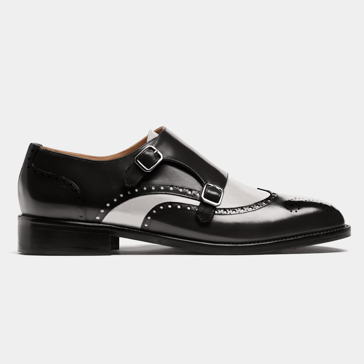 Scarpe full-brogue coda di rondine bicolore in pelle blu e borgogna