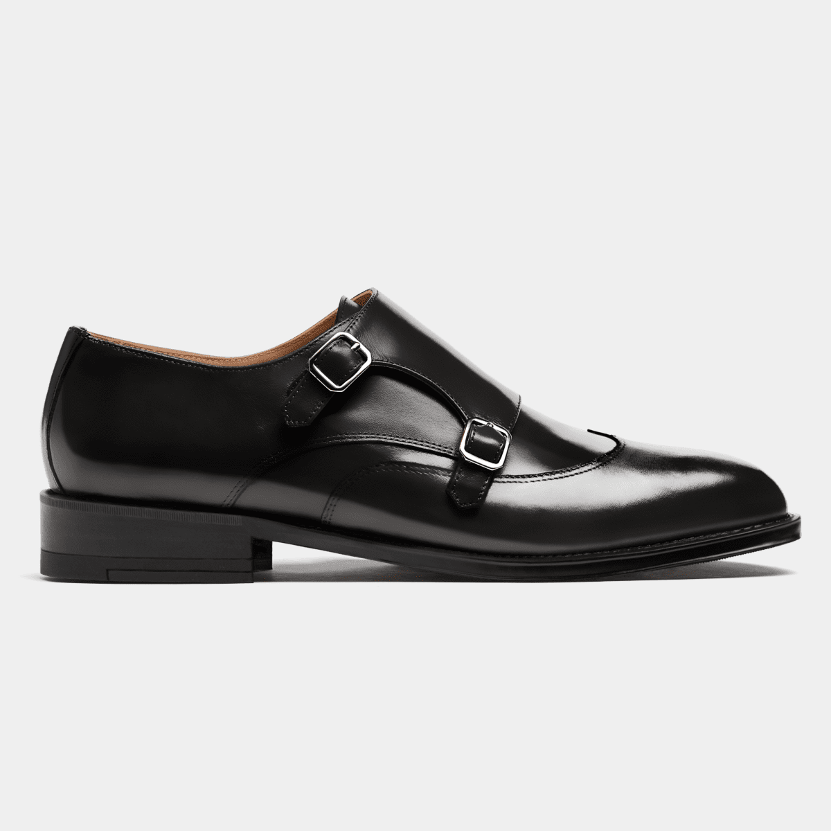 Wingtip Monk Shoes in black leather