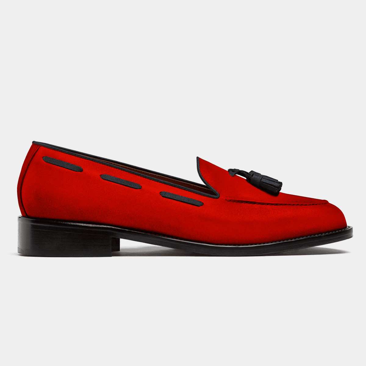 Tassel Loafers in red & blue suede