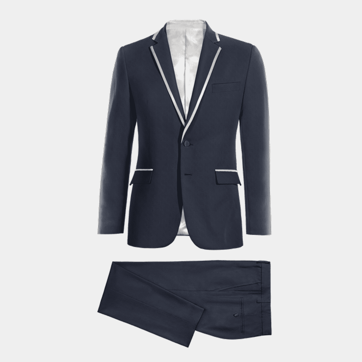 Essential Midnight Navy Blue Tuxedo With Trim With Black Or Blue Trim Flat Front Pants