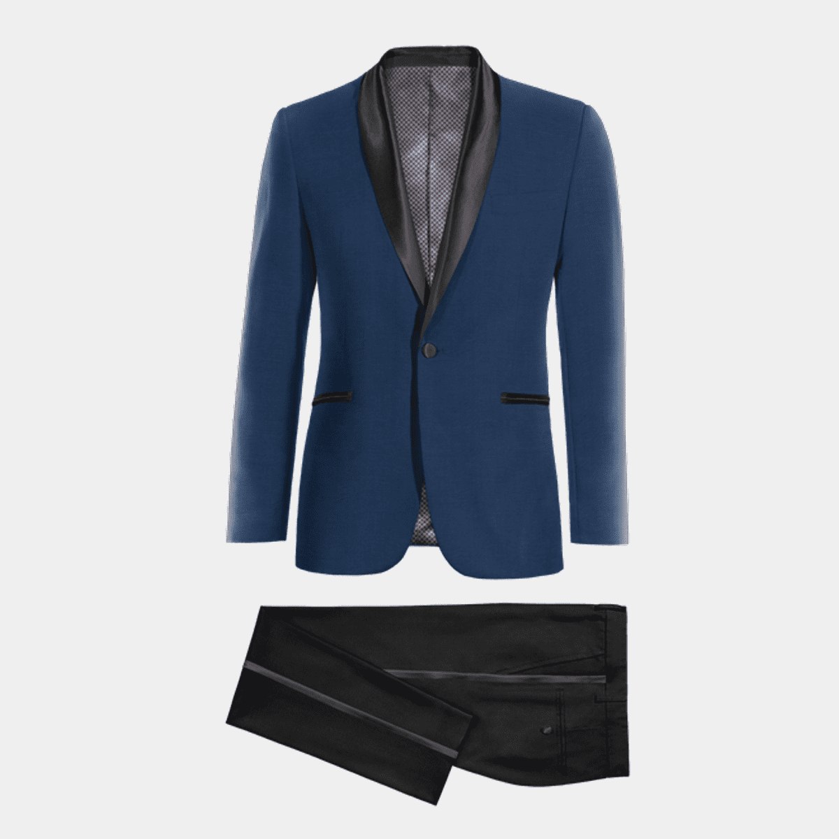 Royal blue Tuxedo Jacket with black lapel black Trousers