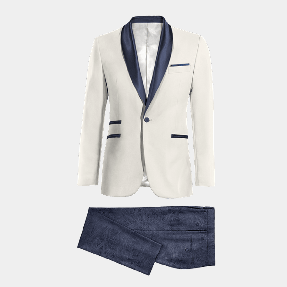 Ivory Wool rounded lapel Tuxedo with pocket square