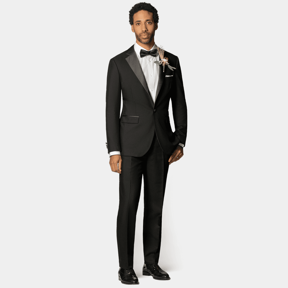 Black Wool Blends one button Tuxedo with pocket square