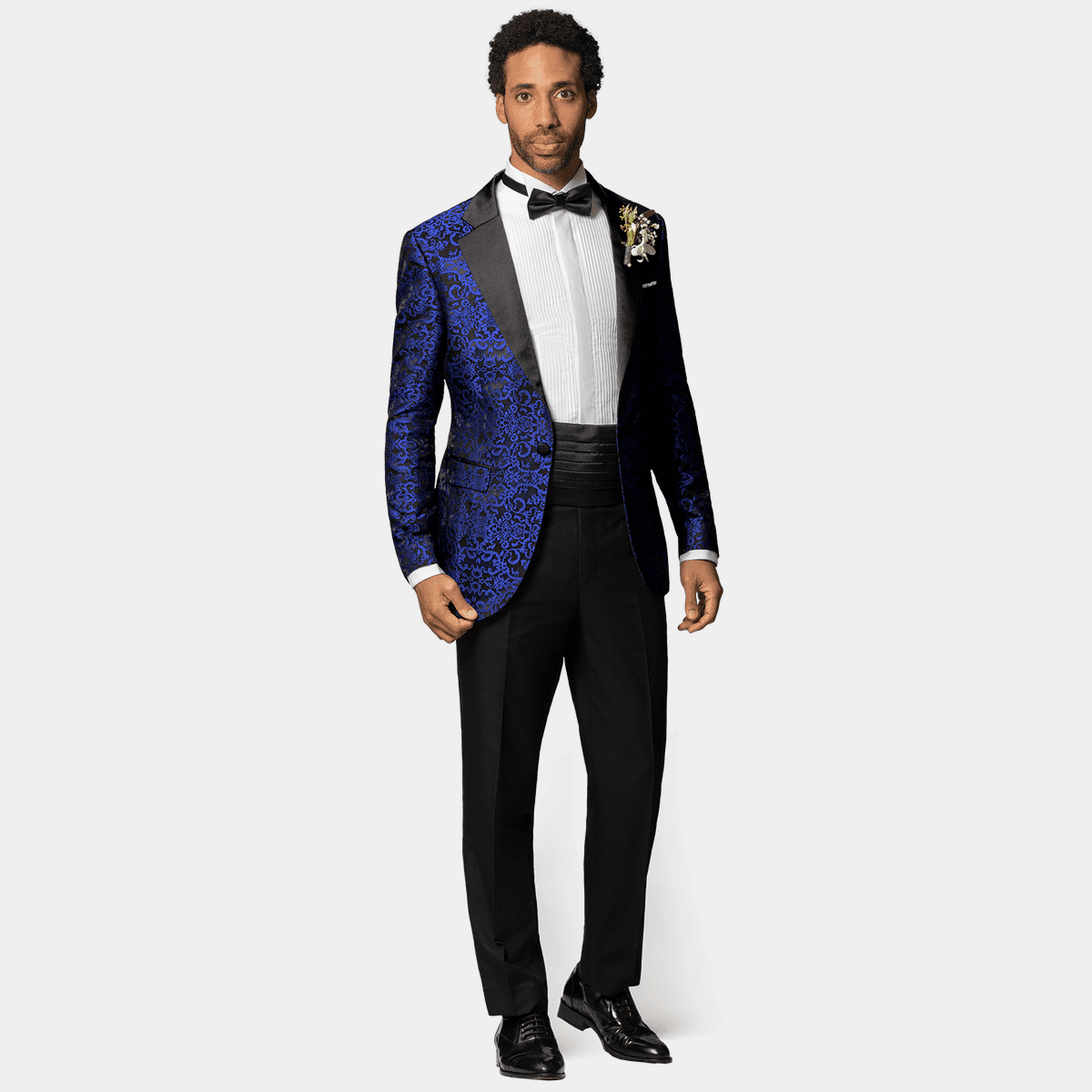 Royal Blue Tapestry Floral Slim Fit Tuxedo Jacket