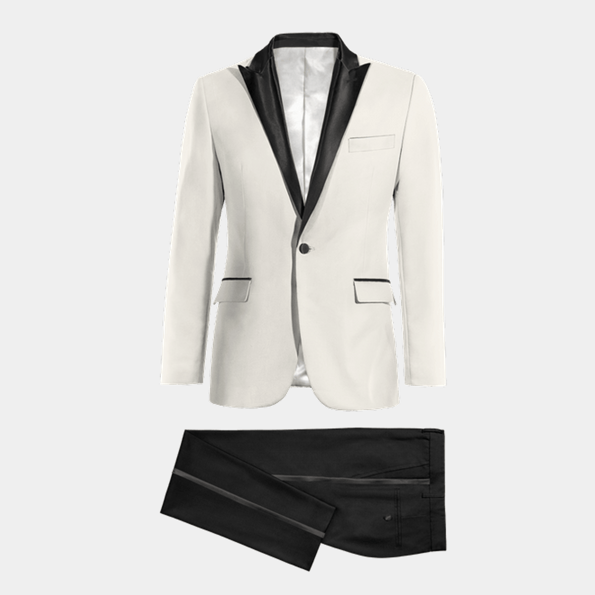 Ivory Tuxedo Jacket with black lapel black Trousers