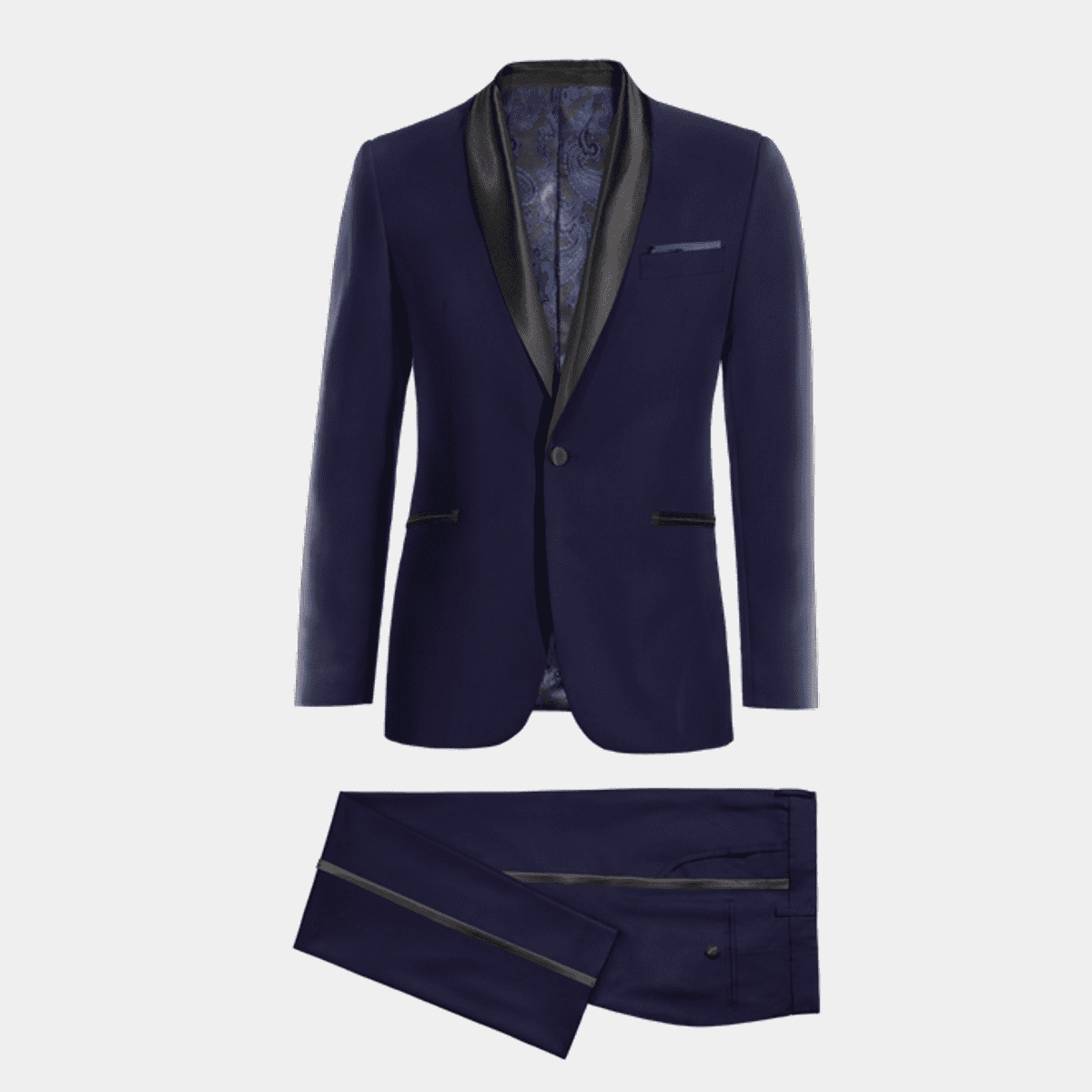 Blue slim fit Tuxedo with handkerchief & black shawl lapel