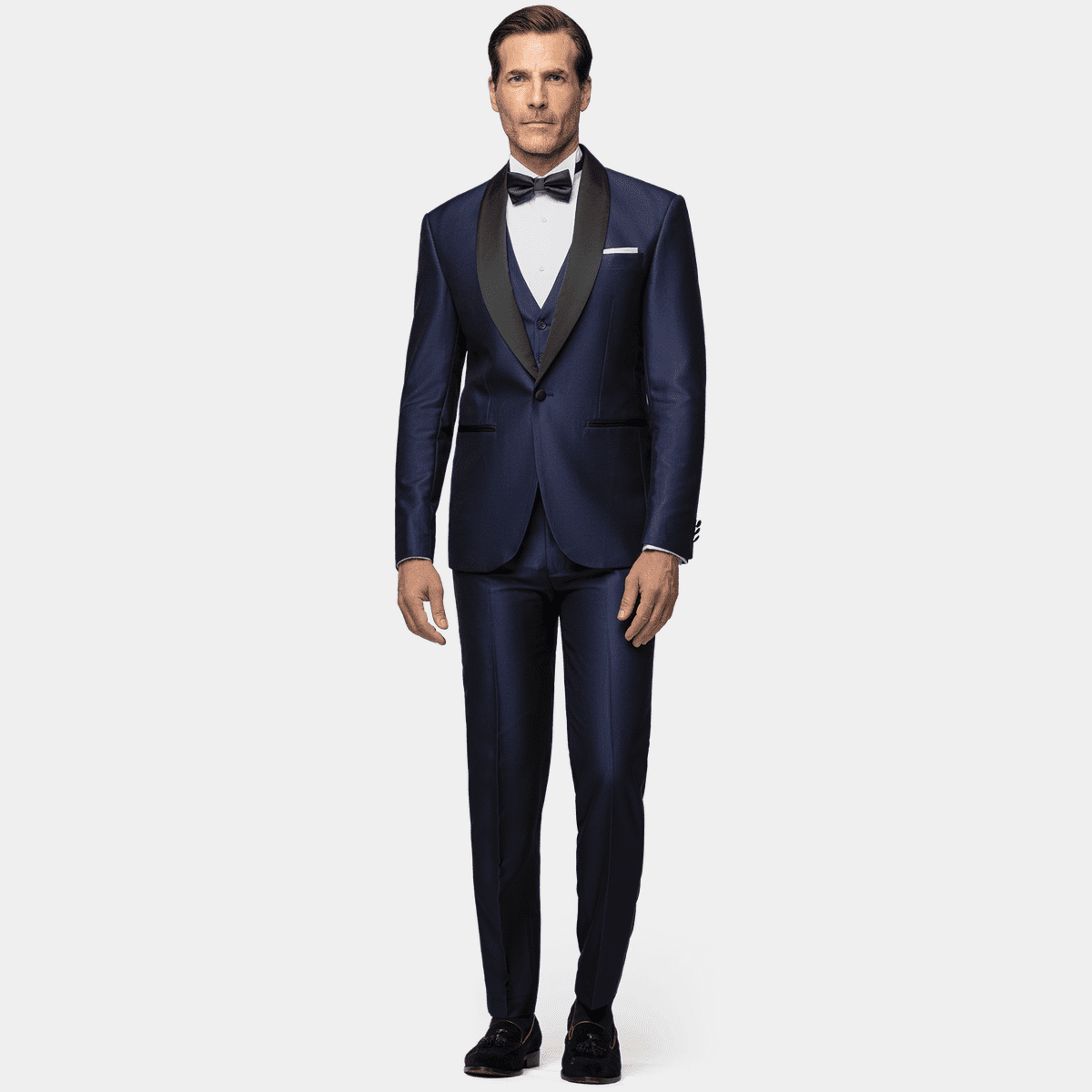 Blue Polyester-Rayon rounded lapel Dinner Suit