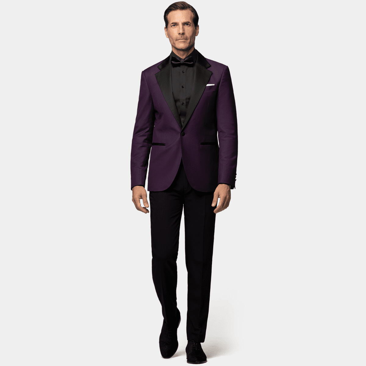 Dark purple Tuxedo Jacket with black lapel & black Trousers