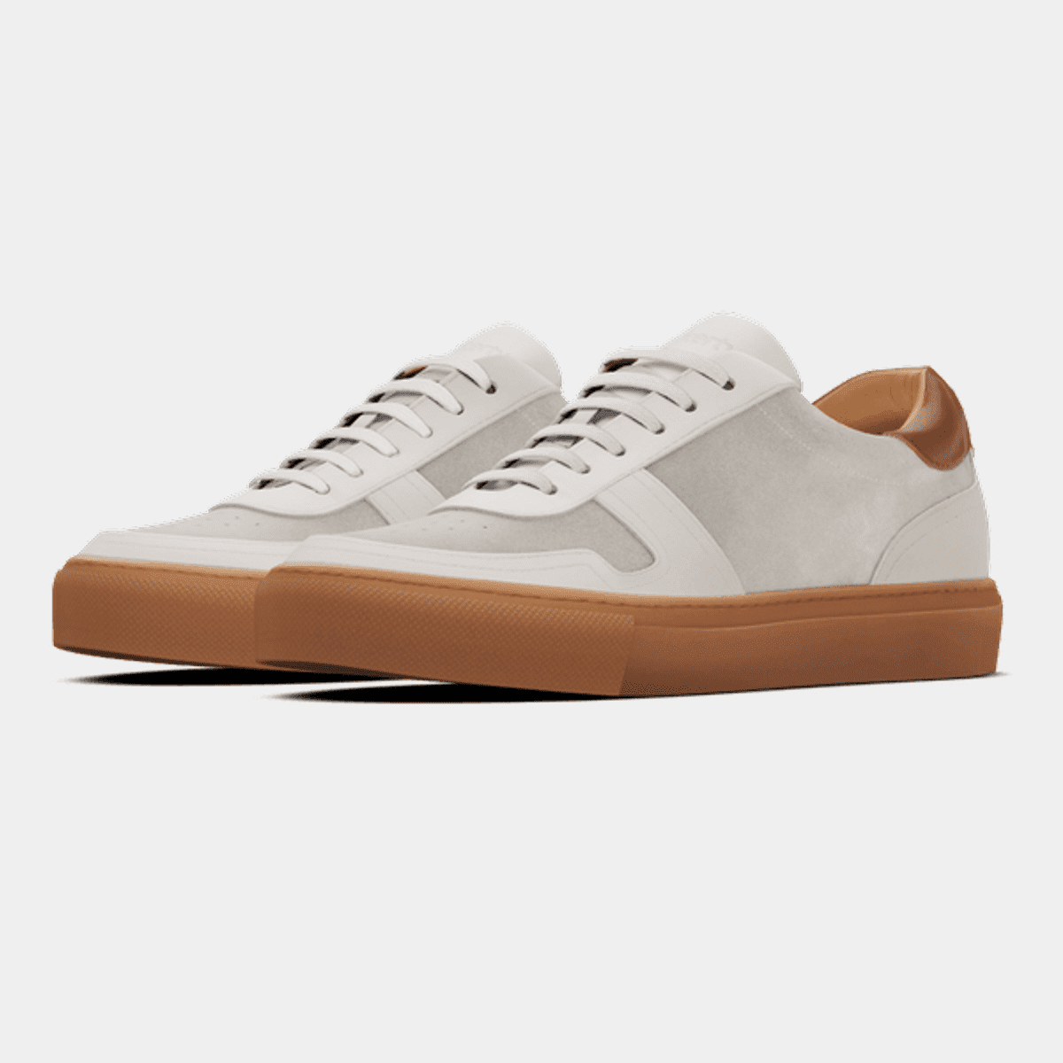 Off-white, grey & brown leather and suede Sneakers with caramel sole