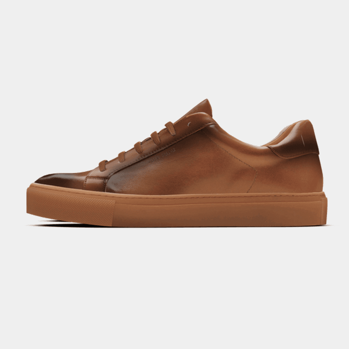 Brown burnished leather Sneakers with gum sole & custom name
