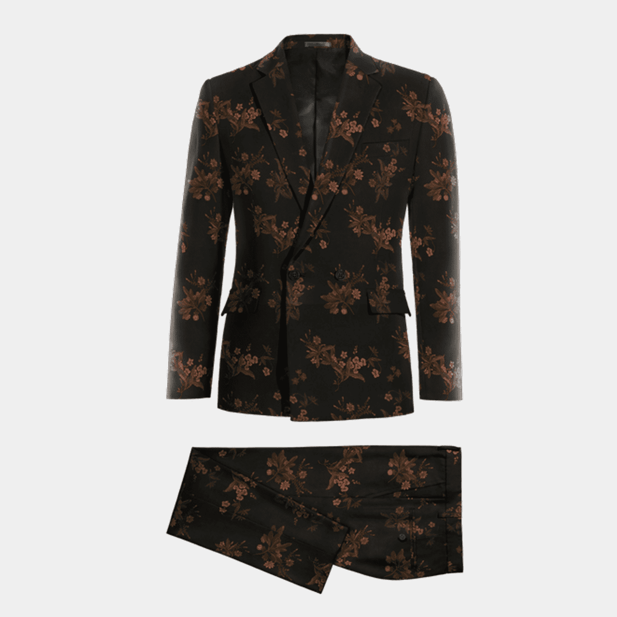 Black floral jacquard double-breasted Suit