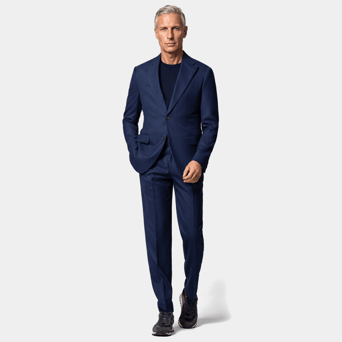 Navy blue unlined lightweight breathable stretch hopsack Suit