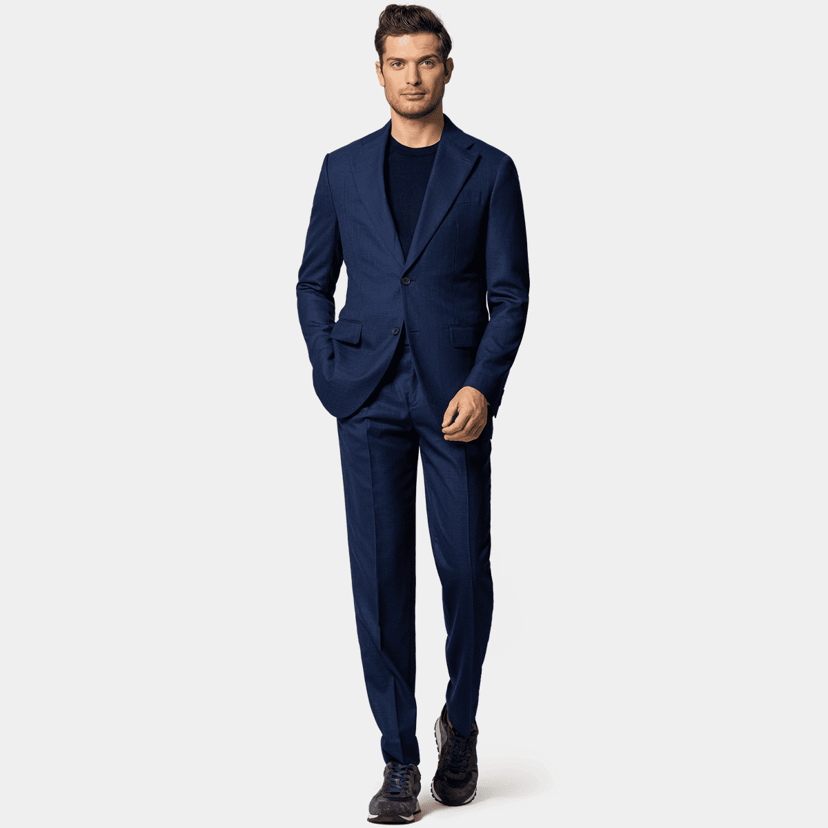 Navy blue lightweight stretch hopsack unlined Suit