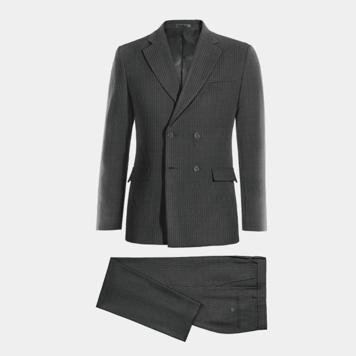 Chalk Bold Pinstripe Suit Double Breasted 6 on 2 Super 120's poly~rayon N