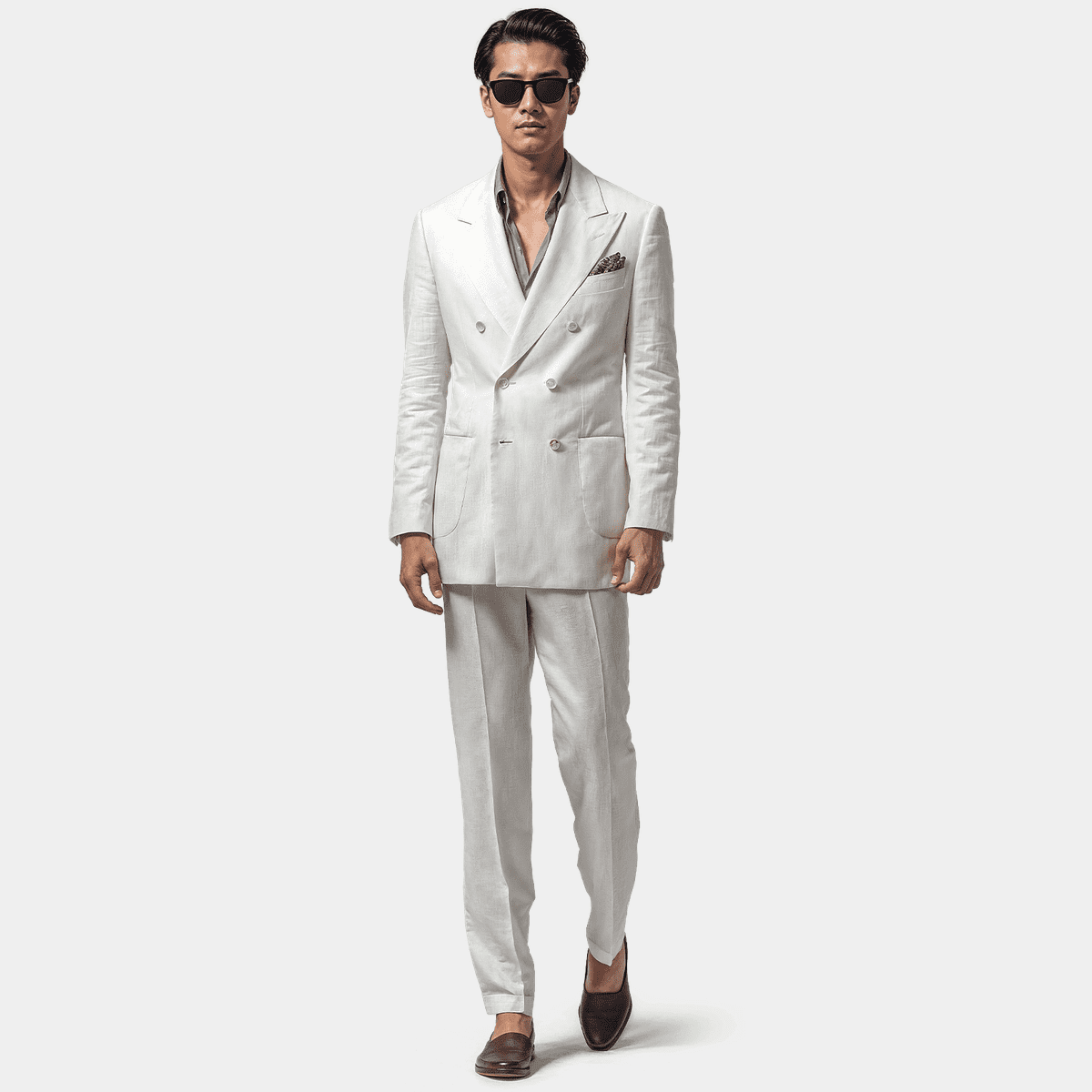 All white linen double breasted Suit