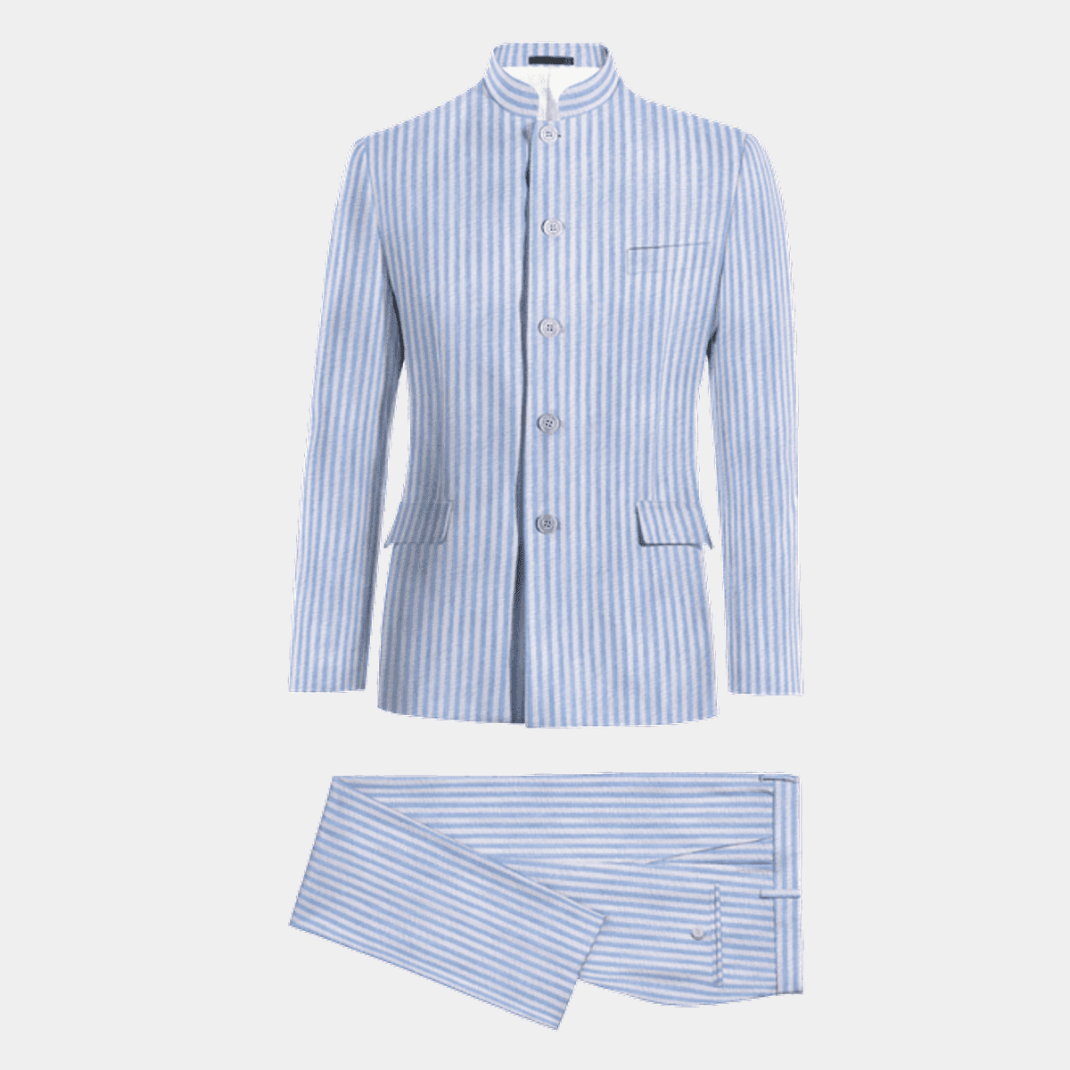 Sky Blue Lightweight Seersucker Mandarin Suit