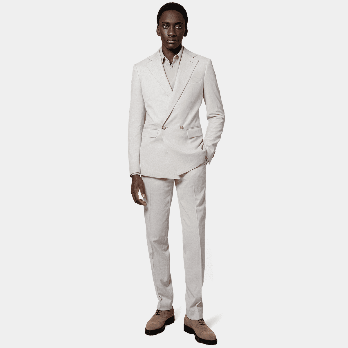 Men's 2 Piece Double Breasted Beige Tuxedo Suit