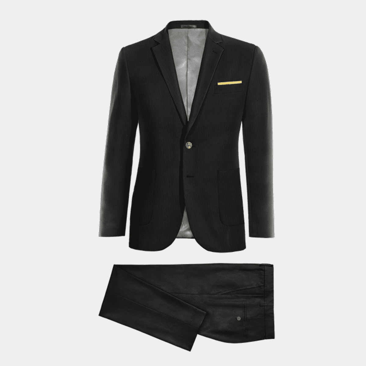 Black super 100s shimmer Suit with a pocket square