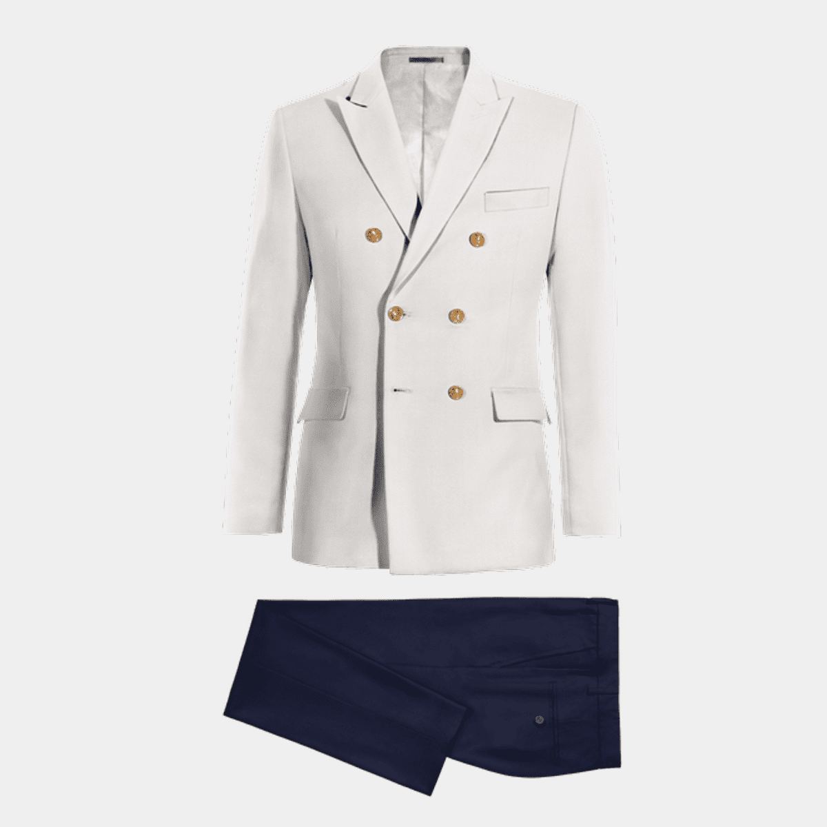 Slim Fitted Cut Double Breasted Suit With Gold Buttons Flat Front Pants - Cream ~ Ivory ~ Off White main image 1