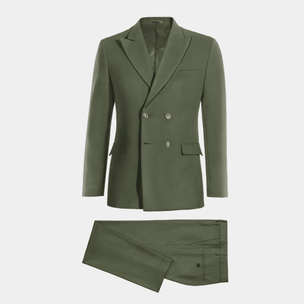Hunter green stretch Merino Wool double breasted Suit