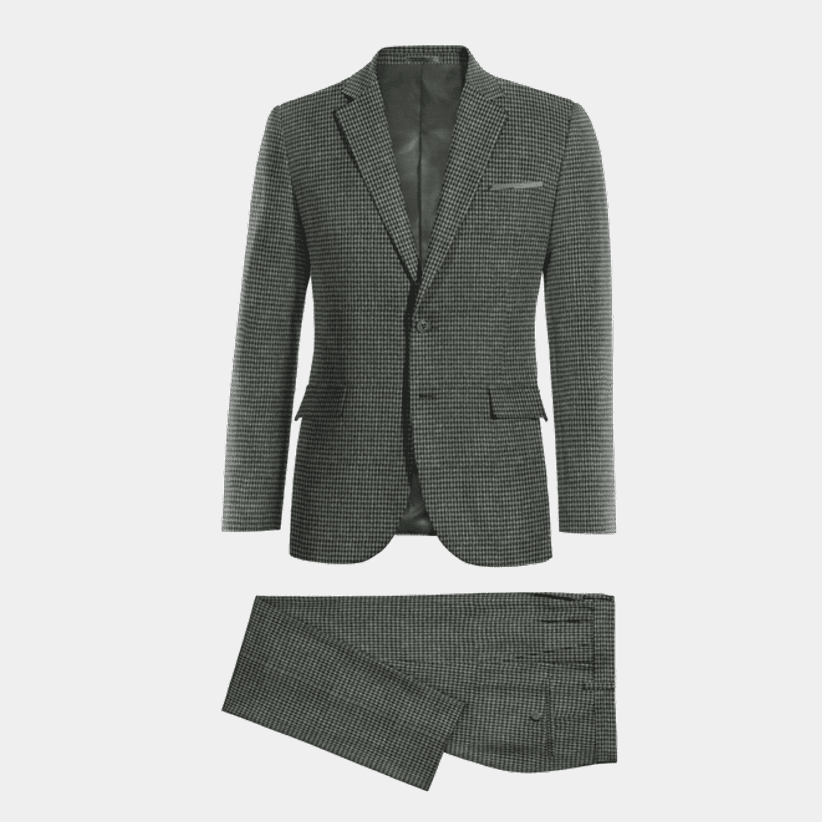 Dark grey houndstooth tweed slim fit Suit with handkerchief