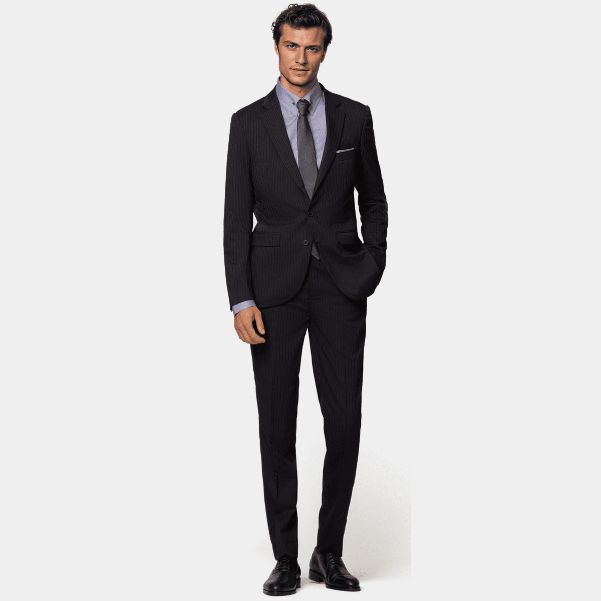 Costume Homme Antonio Basile En Laine Bleu Scuro Gessato - Taille 50, Neuf Avec étiquettes