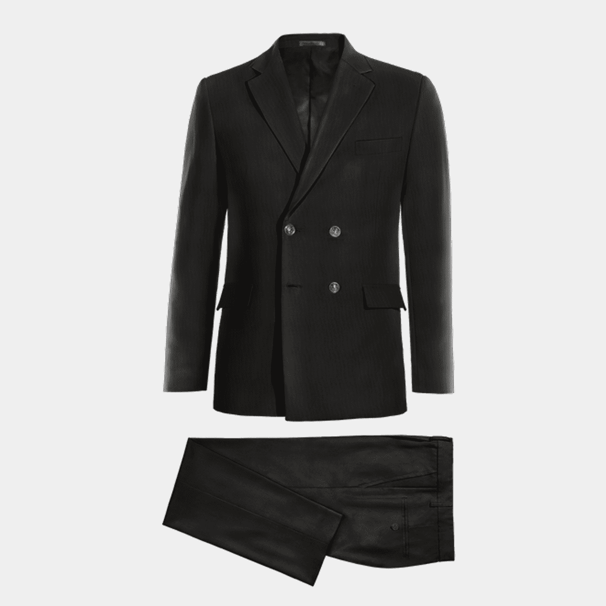 Black Wool Blends double-breasted Suit | Hockerty