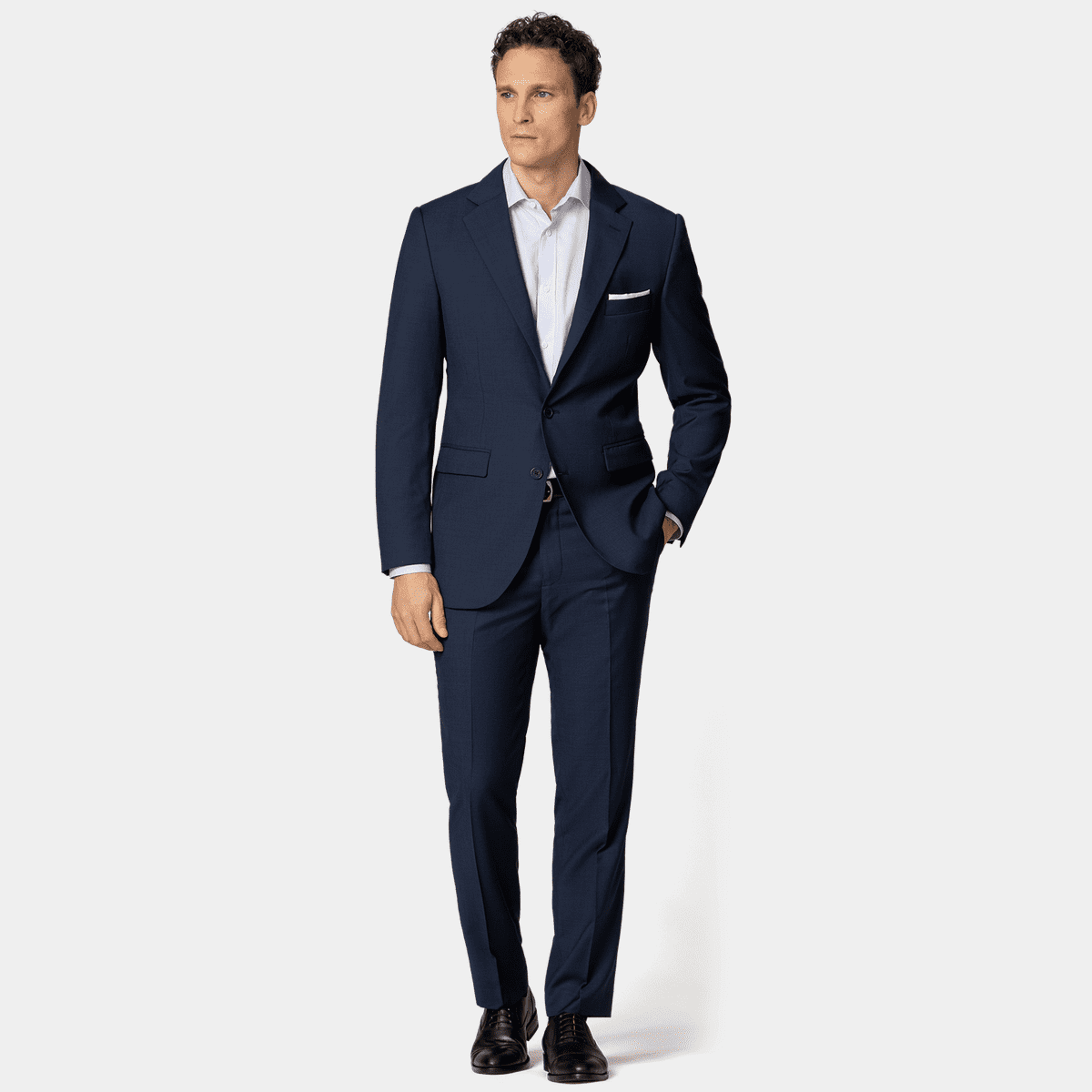 Blue 100% wool wide lapel Suit