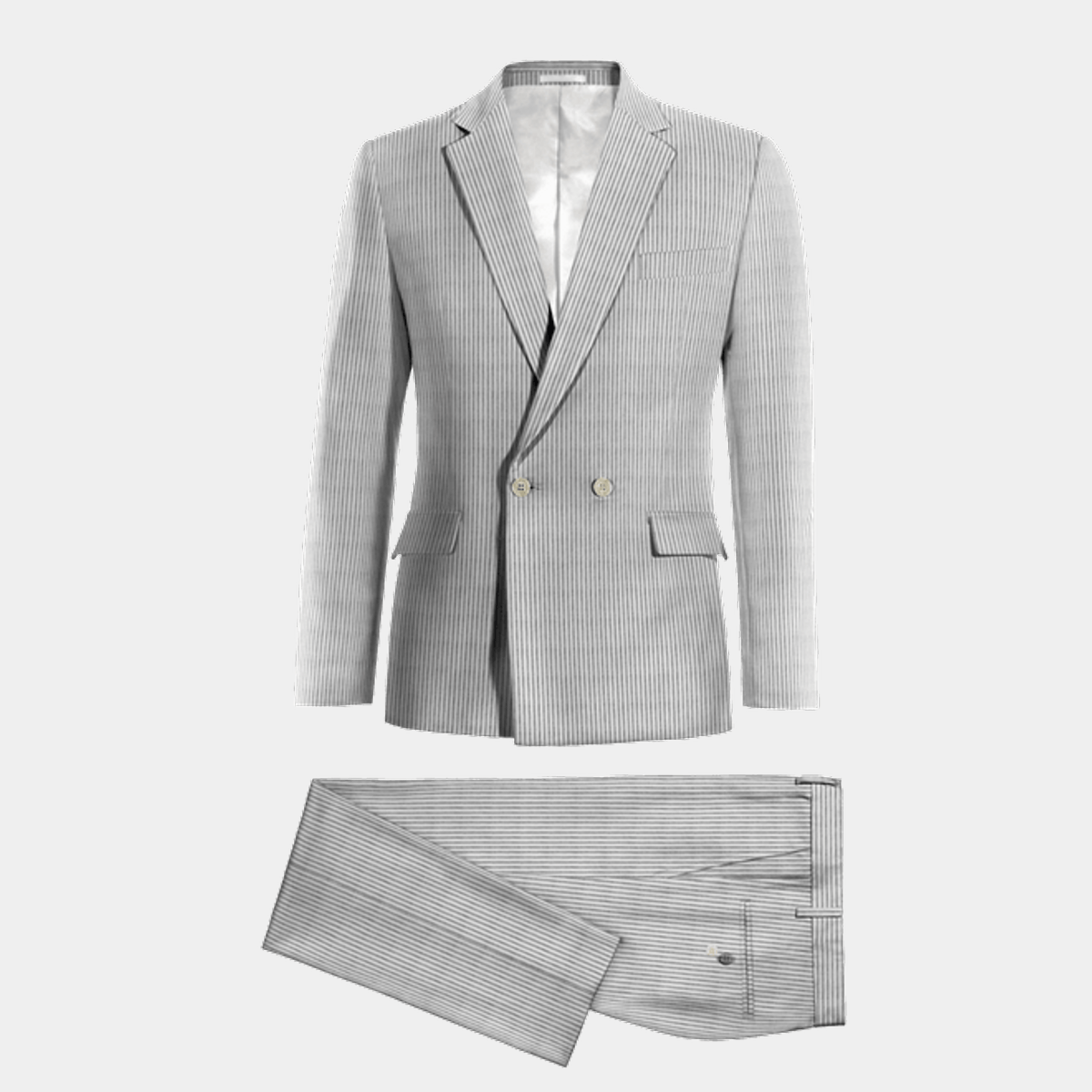 Light gray lightweight seersucker double-breasted Suit